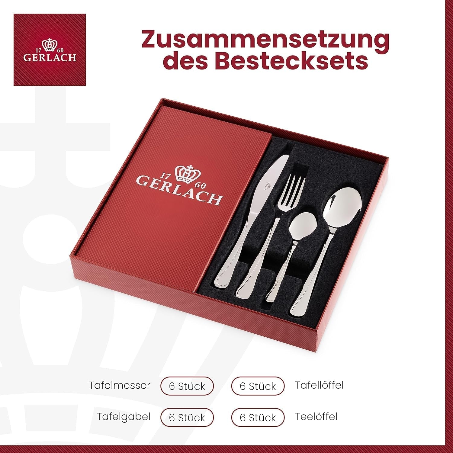 Gerlach Mango Besteck-Set 6 Personen Spülmaschinenfest Essbesteck Edelstahl Elegantes Besteck Messer Gabel Löffel Teelöffel Tafelbesteck Rostfrei 24 Stk, Silberglänzend Bucatarie Naty Shop