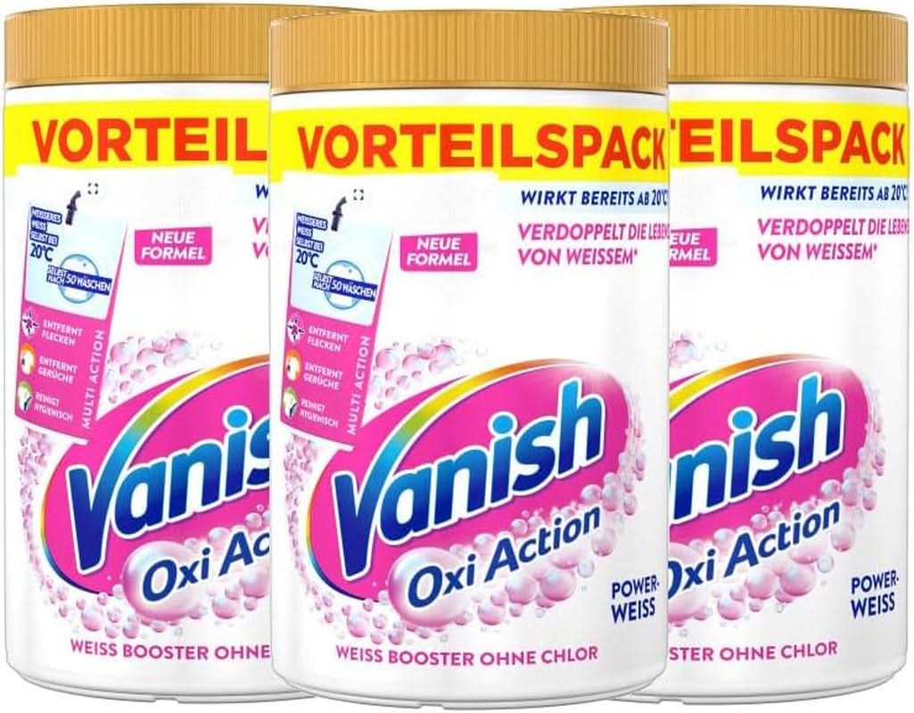 Vanish Oxi Action Powerwhite Powder - 1 X 1,125 Kg - bezchlorowy odplamiacz i proszek poprawiający jakość prania - do białego prania
