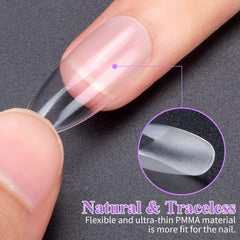 Becellen 500 bucăți vârfuri unghii artificiale, vârfuri unghii cu gel moale, acoperire completă, vârfuri pentru unghii cu gel, unghii artificiale pre-lustruite, set unghii cu lipici pentru nail art DIY (migdale)