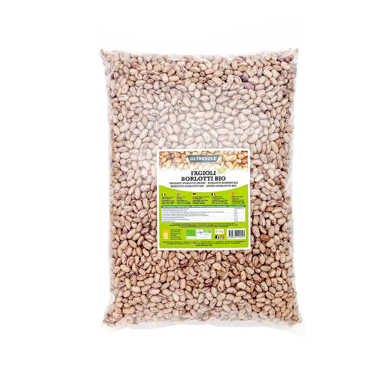 Ekologiczna fasola Borlotti 5 kg, Suszone organiczne rośliny strączkowe z kontrolowanych upraw, Idealna do sałatek, zup i dodatków, Wygodny format