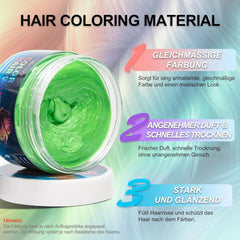 Vopsea temporară pentru păr verde - Ceară de culoare pentru păr, ton de păr pentru bărbați, femei, Pomadă pentru coafură naturală, ceară de vopsire a părului cu clip colorat pentru culoarea părului la petreceri nebune (4.23 oz, verde) Vopsea pentru par Naty Shop