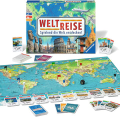 Ravensburger Family Game 26888 - World Tour - Klasyczna gra dla rodzin, w wieku 8 lat i więcej - Gra towarzyska, podróże po świecie, gra planszowa dla maksymalnie 6 graczy - ponad 170 miast