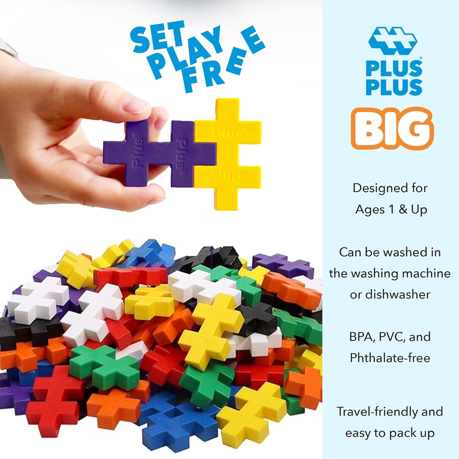 Plus-Plus 9603210 Geniales Konstruktionsspielzeug, Open Play Big Basic Mix, zestaw Bausteine, 100 sztuk, Mehrfarbig, Mehrfarbig