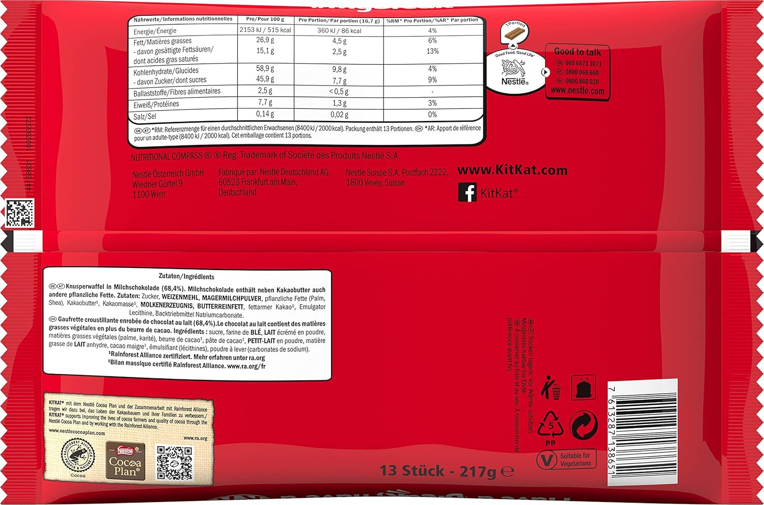 Nestlé Mini Batony Czekoladowe Chrupiące Batoniki Waflowe Mlecznej Czekolady 3 Opakowania (1 x 217g)