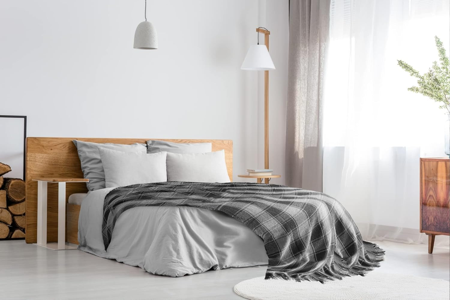 Narzuta Frisco, Bawełna z recyklingu, Tradycyjny, Krata, Na krzesło, kanapę, kanapę, narzutę, koc, Antracyt, 127 x 152 cm Łóżka i koce Emma Barclay