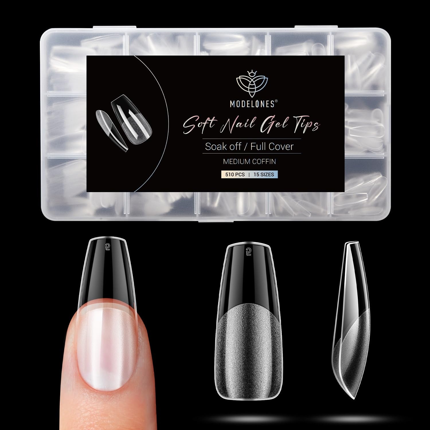 Modelones Tips Unghii 510 Piese - Set Tips Unghii Acoperire Completă, Set Tips Gel, Tips Unghii Rășină PMMA Pre-Lustruire, Unghii Artificiale pentru Lipire pe Nail Art DIY, Squoval Scurt