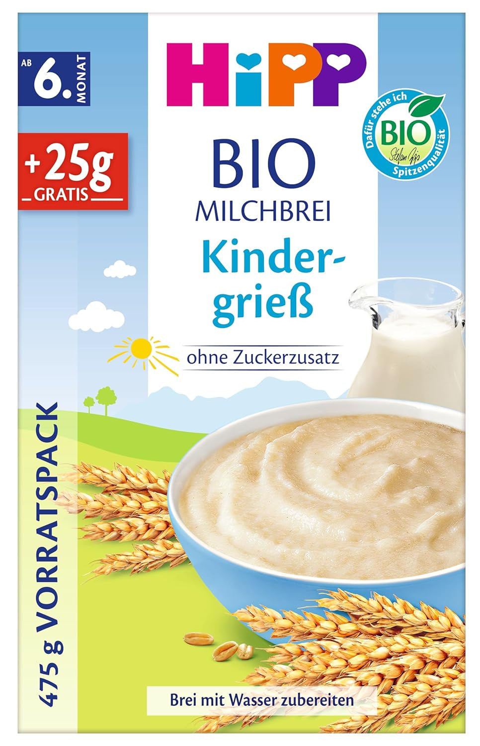 HiPP Organiczna owsianka mleczna dla niemowląt (4 x 475g), od 6 miesiąca życia, bez dodatku cukru, delikatna dla brzuszka dziecka, najwyższej jakości organicznej