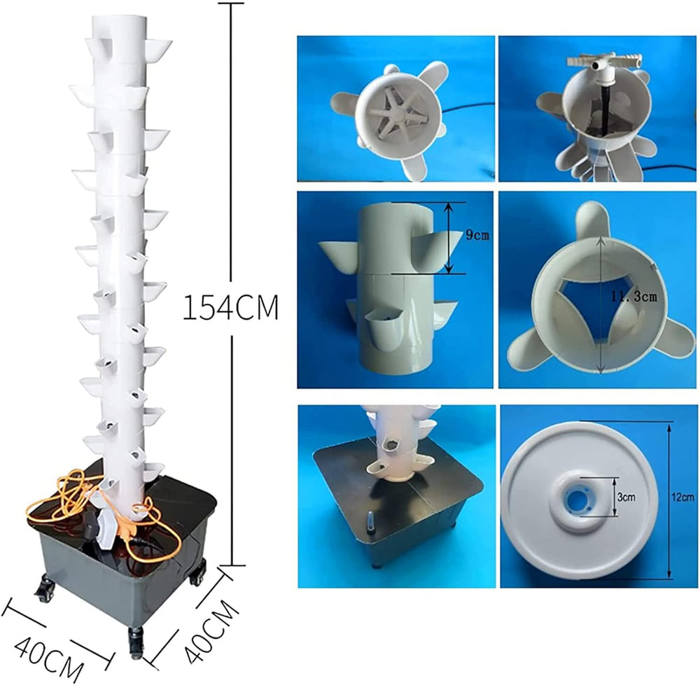 Wieża hydroponiczna, 15-poziomowy system aquaponiczny z 45 otworami, bezprzewodowy zestaw do uprawy aeroponicznej w ogrodzie do ziół, owoców i warzyw z pompą nawadniającą, adapterami, doniczkami siatkowymi