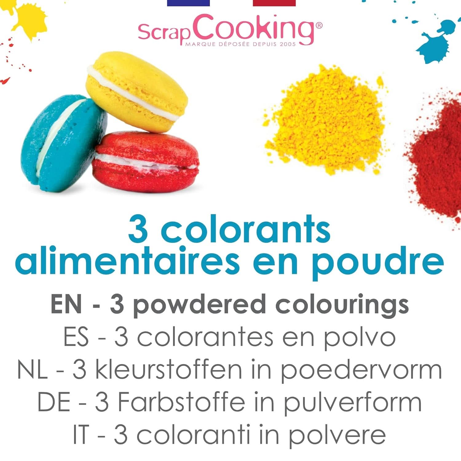 ScrapCooking, Zestaw 3 barwników spożywczych w proszku - czerwony, żółty, niebieski, 3 x 5 gramów Naty Shop
