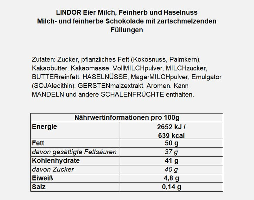 Jajka LINDOR z czekoladą Lindt | 4 pudełka po 450 g każde | Jajka LINDOR z rozpływającą się w ustach czekoladą mleczną, nadzieniem białym, ciemnym i orzechowym | Czekolada Wielkanocna | Prezent czekoladowy | Pisanki | Czekoladowe jajka
