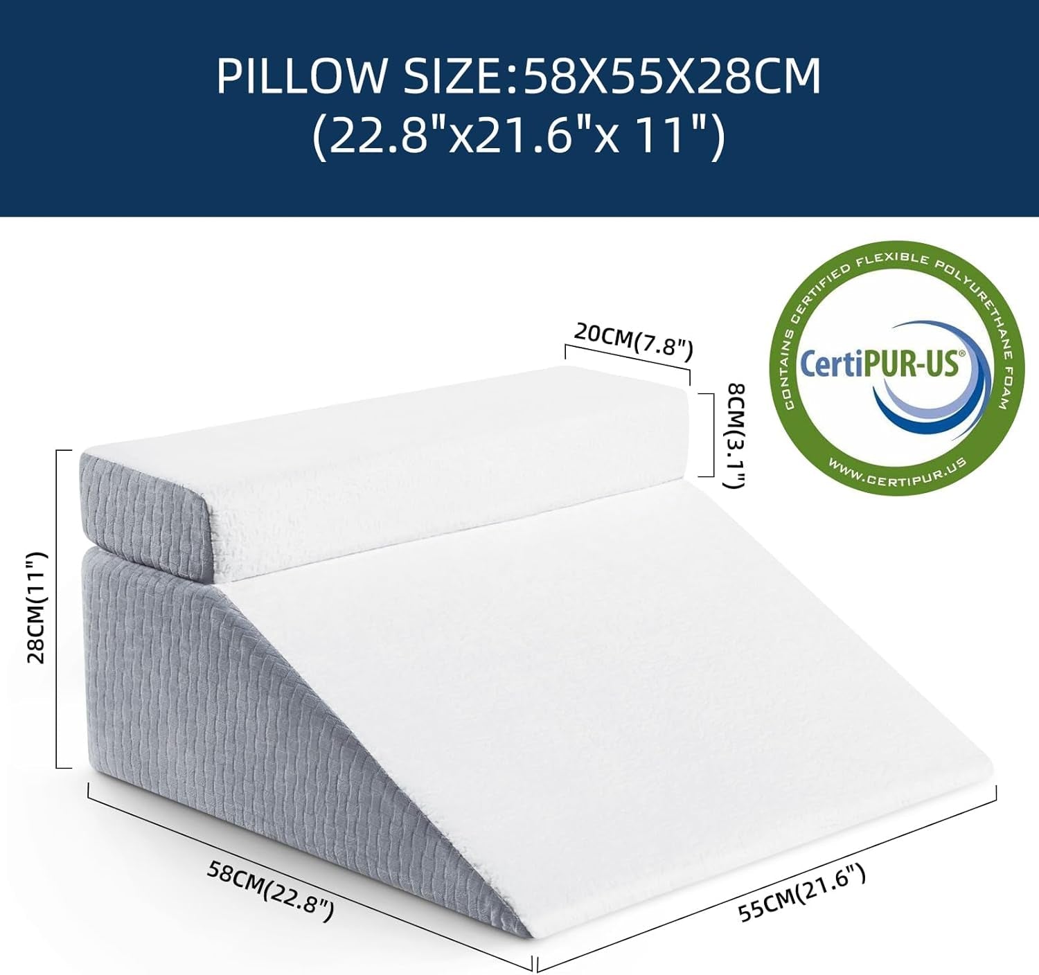 Pernă de citit și pernă cu pană pentru ridicarea picioarelor, pernă din spumă cu memorie pentru gât, spate și picioare, pernă detașabilă multifuncțională pentru pat, canapea, șezut, dormit și odihnă, 58x55x28cm