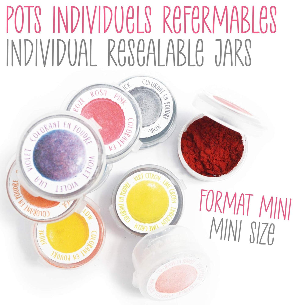 Scrapcooking - Set 9 coloranți alimentari pudră - Albastru, Galben, Roz, Violet, Portocaliu, Verde lămâie, Roșu, Roz pudră, Negru - Pudră colorantă comestibilă pentru prăjituri, brioșe, macarons - 4270