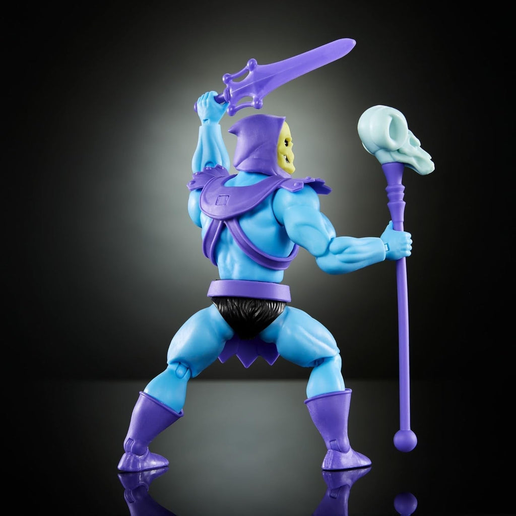 Jucărie Masters of the Universe Origins, figurină Skeletor din colecția de desene animate, răufăcător înalt de aprox. 14 cm cu armură, baston, sabie și 2 măști, HYD24 Action figures Naty Shop
