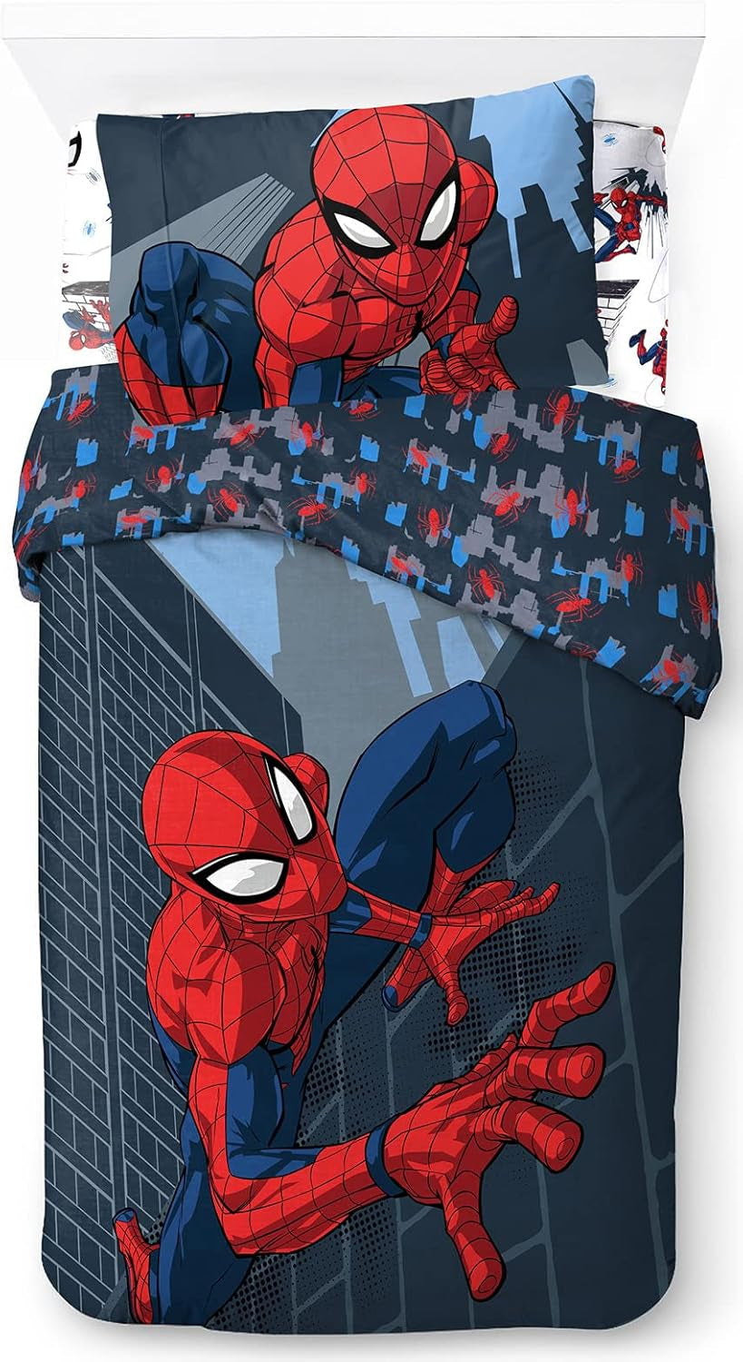Pościel dla dzieci, unisex, księżniczki i superbohaterowie, 100% bawełna Pościel - dziecięca Naty Shop Blue - Spiderman 135X200/50X70 (3 szt.)