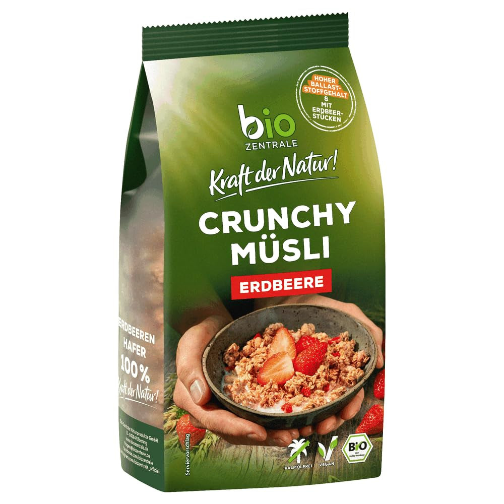 Chrupiące musli z jagodami Biozentrale | 375 g organicznego musli | Idealny na śniadanie i filiżankę musli na wynos | Alternatywa dla batonów musli