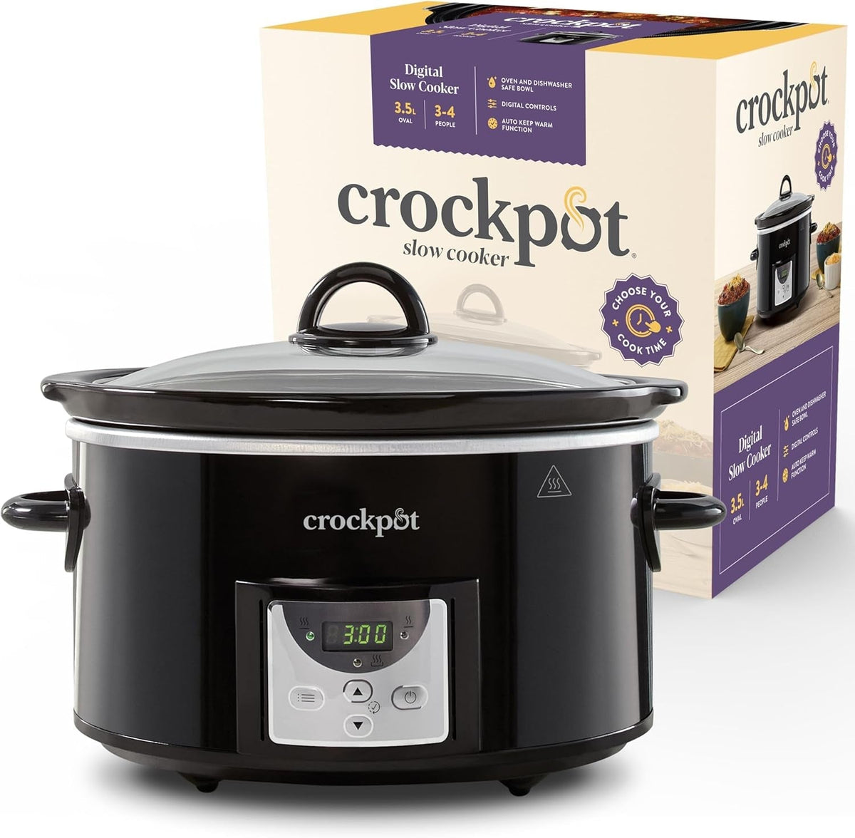 Wolnowar cyfrowy Crockpot, 3,5 l (3 do 4 osób), Wolnowar CSC113X Naty Shop Czarny 3,5 litra