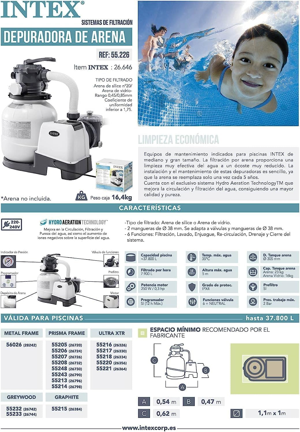 System filtrów piaskowych Intex Krystal Clear 7,9 m³ do basenów o pojemności do 36 000 l 26646