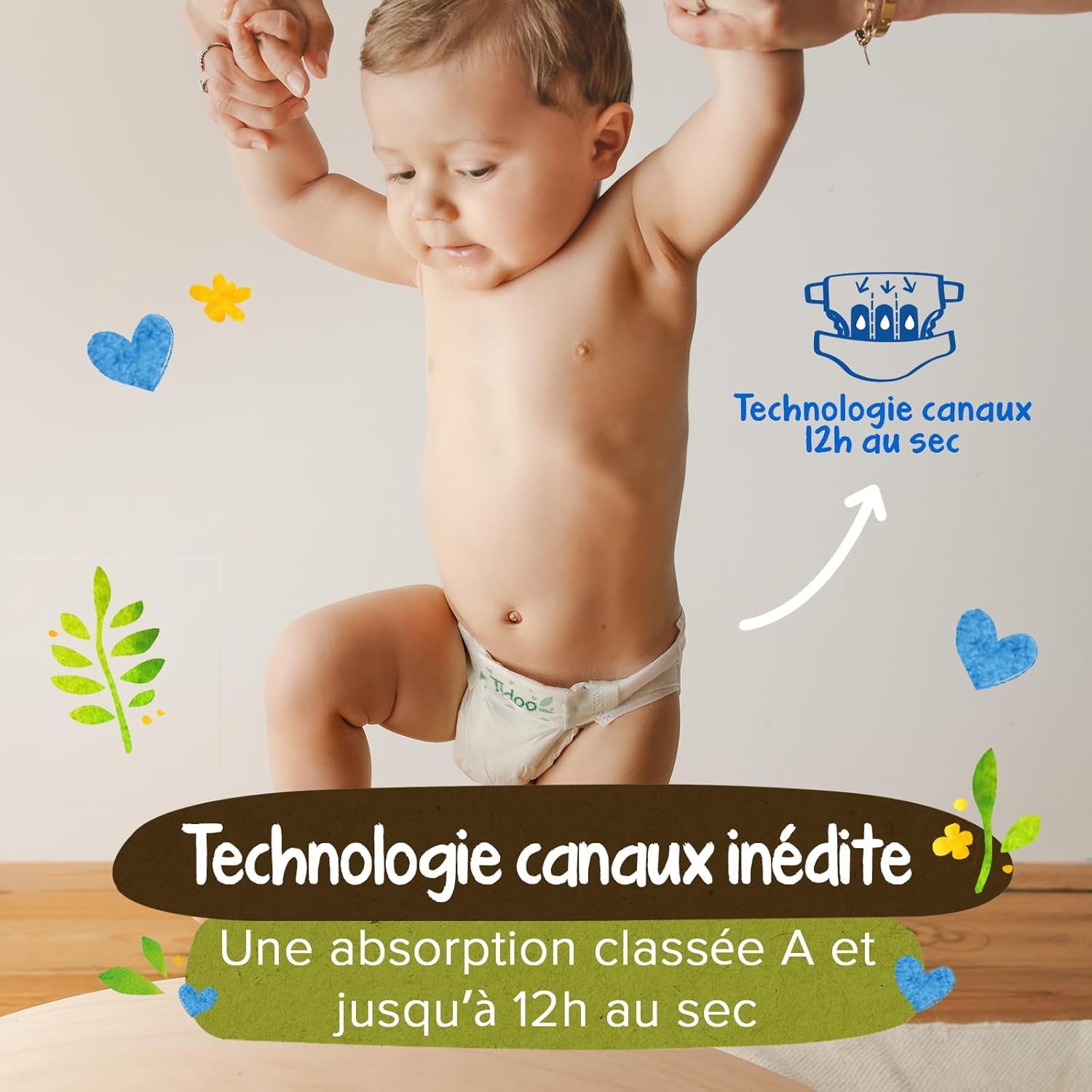 - Ökologische Diadeln, Größe 2 (3-6 kg) – natürlicher Ursprung, ohne Schadstoffe – 12 Stunden trocken, extrem saugfähig – hermestellung we Francji – 150 Einwegdiadeln – Opakowanie 1 miesiąc