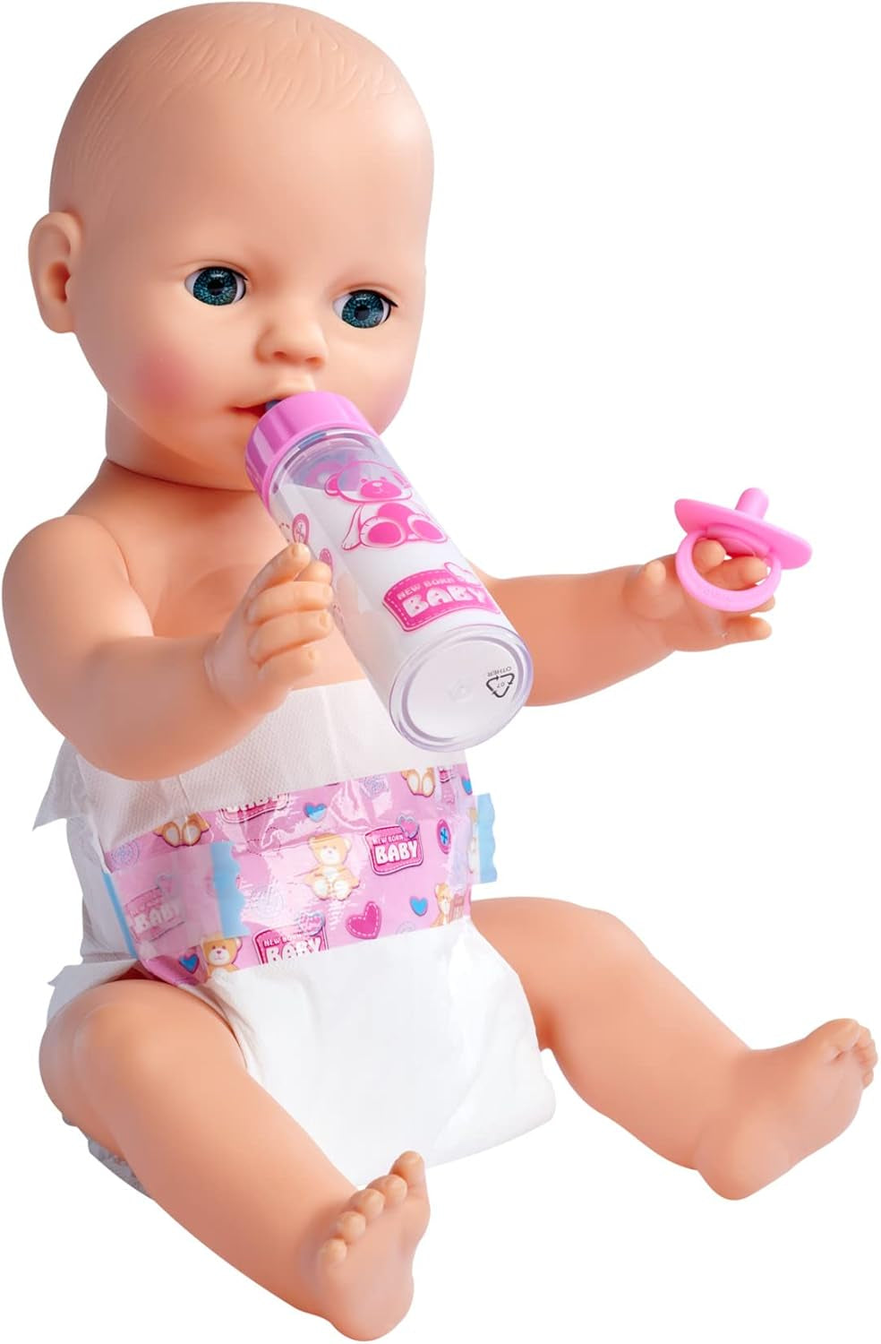 Simba 105562487 - New Born Baby First Nursing Set, manechin, scutec și sticlă de lapte cu conținut care dispare, pentru păpuși de 38-43cm Papusi Naty Shop
