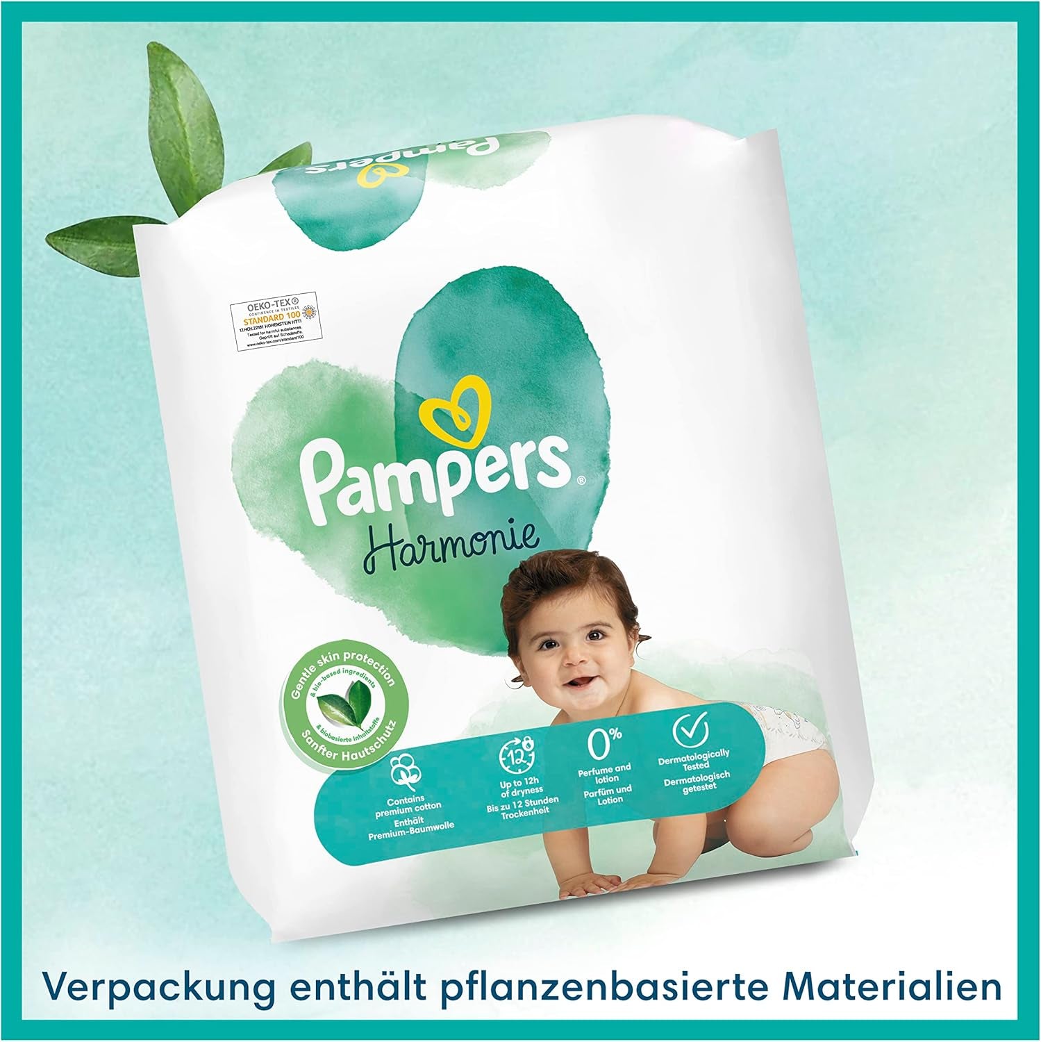 Pieluszki dla niemowląt Pampers, rozmiar 2 (4-8 kg), Harmony, pudełko Half Moon, delikatna ochrona skóry i składniki ziołowe, 240 sztuk