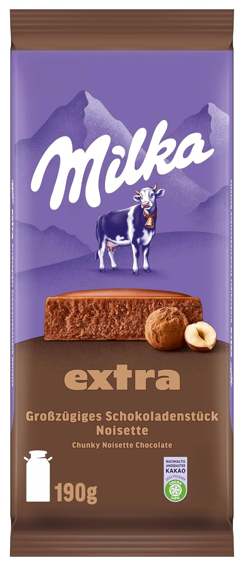 Milka Extra Noisette – Alpejska czekolada mleczna z delikatnym i kremowym nadzieniem z orzechów laskowych – 15 x 190 g