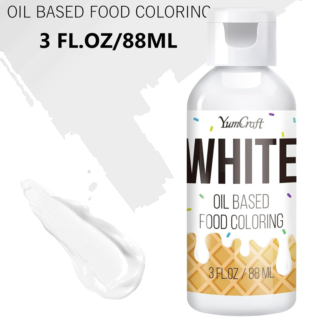 Colorant alimentar liposolubil - colorant alimentar pe bază de ulei pentru ciocolată, cremă de unt, bomboane, glazură - colorant alimentar concentrat pe bază de ulei pentru copt, gătit, fondant (alb, 88 ml)