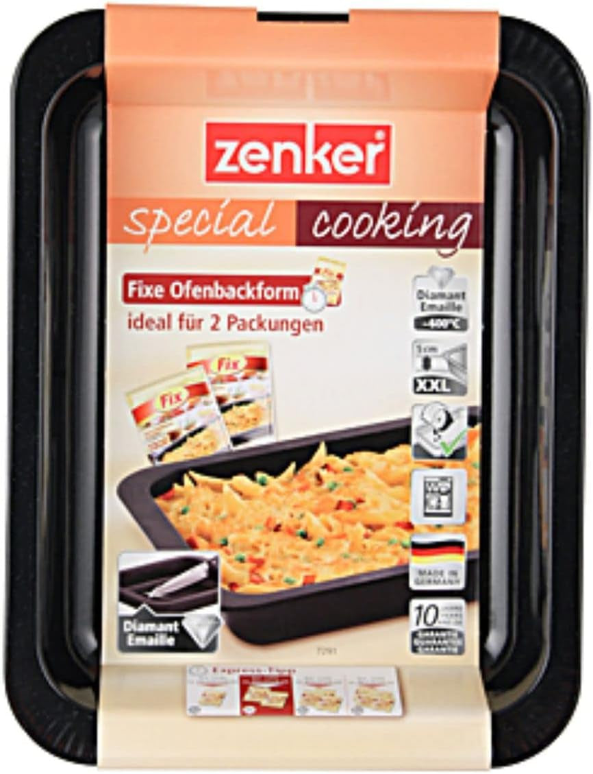 Zenker Ofenbackform (33 X 5 X 25 Cm) SPECIAL COOKING, Rechteckige Auflaufform Mit Enamelle-Versiegelung, Backform Mit Extra Hohem Rand (Farbe: Schwarz), Menge: 1 Stück Formy i blachy do pieczenia Naty Shop