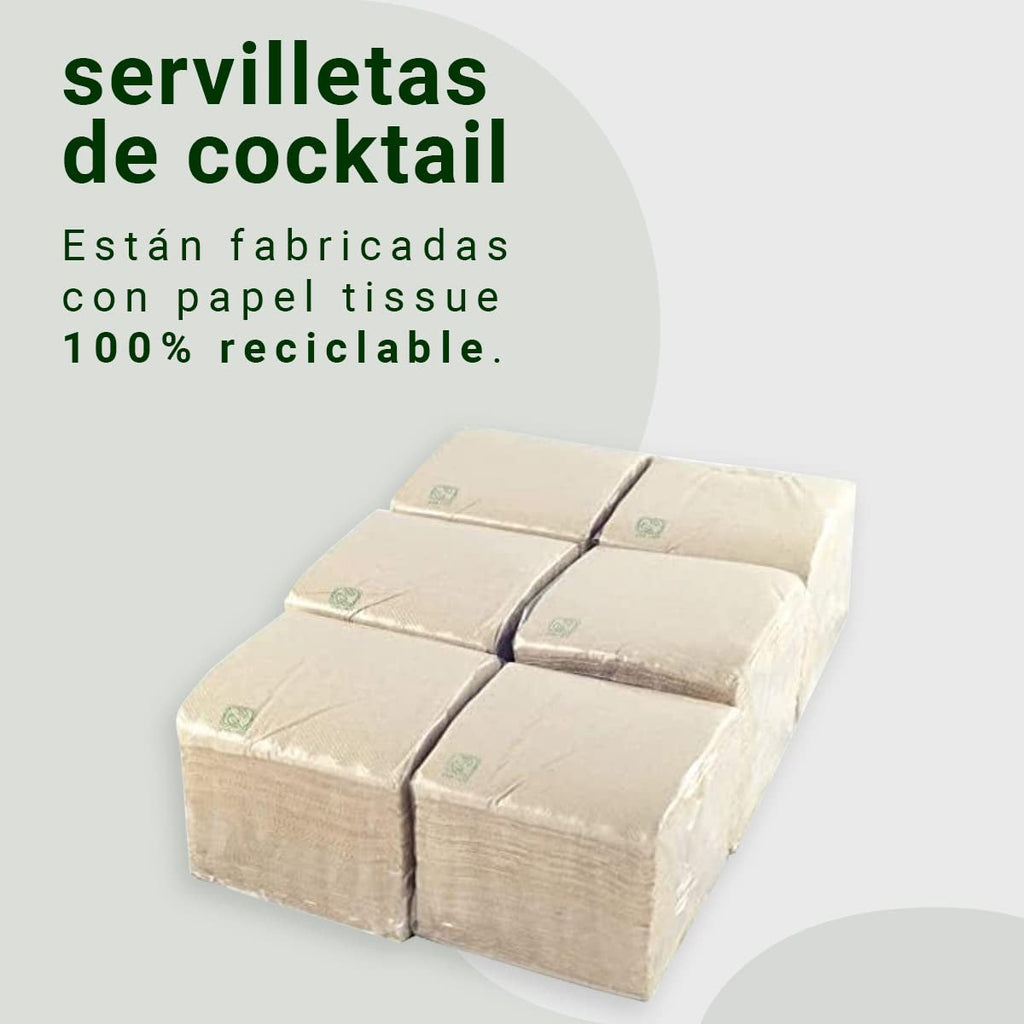 - 600 bucăți de șervețele de cocktail marca Bio-Eco - Culoare Naturală - 100% Reciclabile - Micropoint - 10 X 10 Cm (Pliate) Și 20 X 20 Cm (Nepliate)