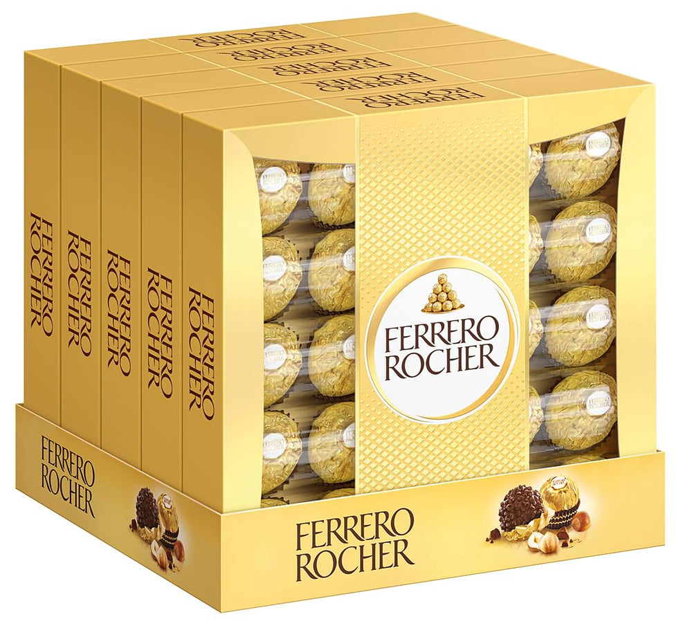 Ferrero Rocher - Chrupiące i kremowe praliny specjalne z orzechów laskowych - Prezent na Walentynki dla niego i dla niej - 16 opakowań po 4 pojedyncze praliny