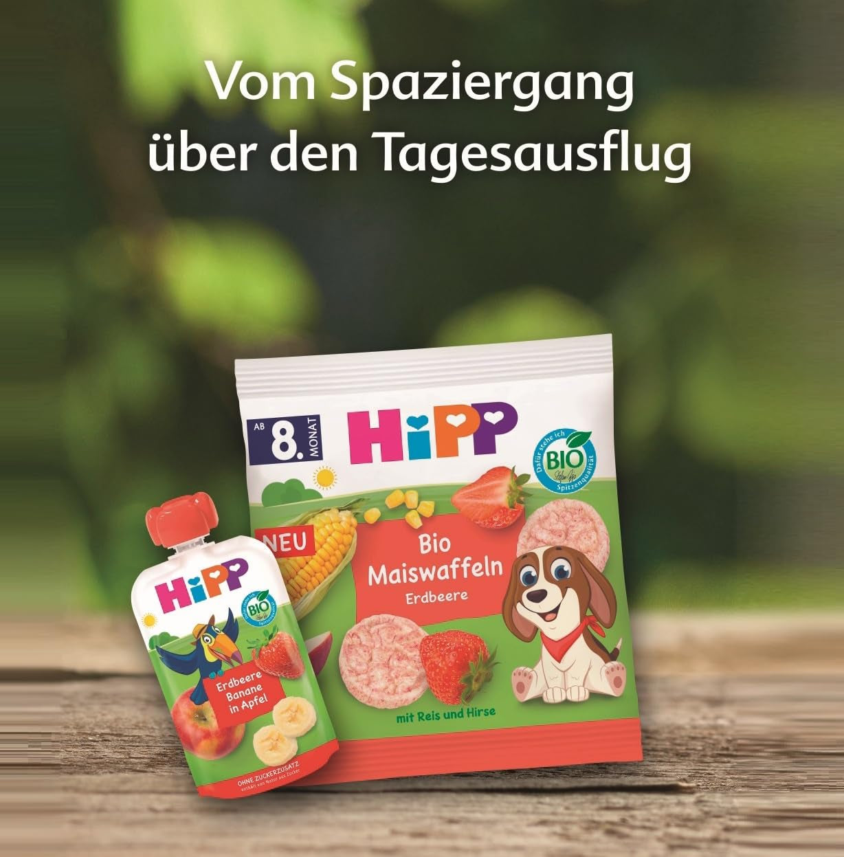 HiPP Organic Fruit Plus saszetki z granatem i acerolą w mieszance jabłka i maliny - Ben Beagle (8 x 100g), od 1 roku, 100% przecieru owocowego, bez dodatku cukru, wegańskie, najlepszej jakości organicznej