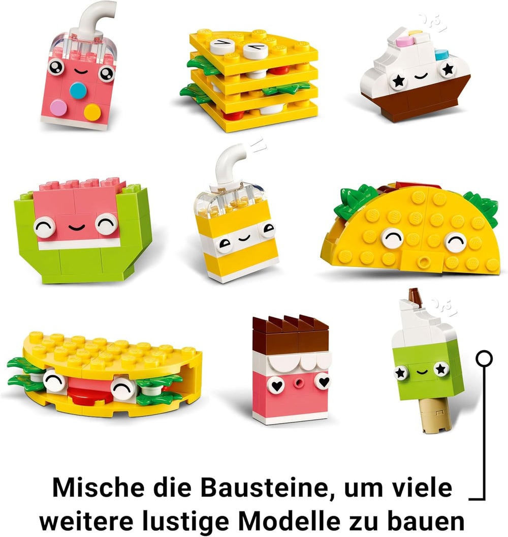 LEGO Classic Creative Snack Bauspaß, Spielzeug mit Essen für fantasievolle Rolenspiele, Bauset für Jungen und Mädchen ab 4 Jahren, Cupcake, Avocado, EIS am Stiel und Taco 11039