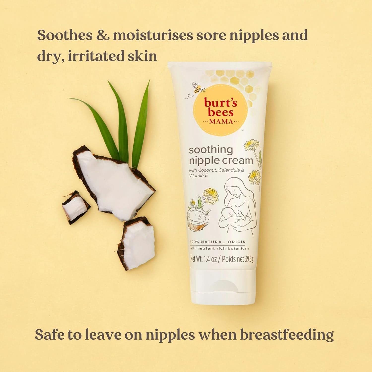 Burt'S Bees® Mama Kojący krem ​​do sutków z kokosem, nagietkiem i witaminą E, 100% naturalny, 1,4 uncji Akcesoria Żywność i karmienie piersią Baby Naty Shop