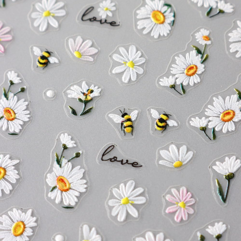 5Pcs Geprägte Gänseblümchen Nagelsticker Selbstklebend Blumen Nagelaufkleber Gänseblümchen Schmetterling Nagel Sticker Nageldesign Aufkleber Nägel Zubehör Blume Nail Sticker Flower Nail Art Stickers