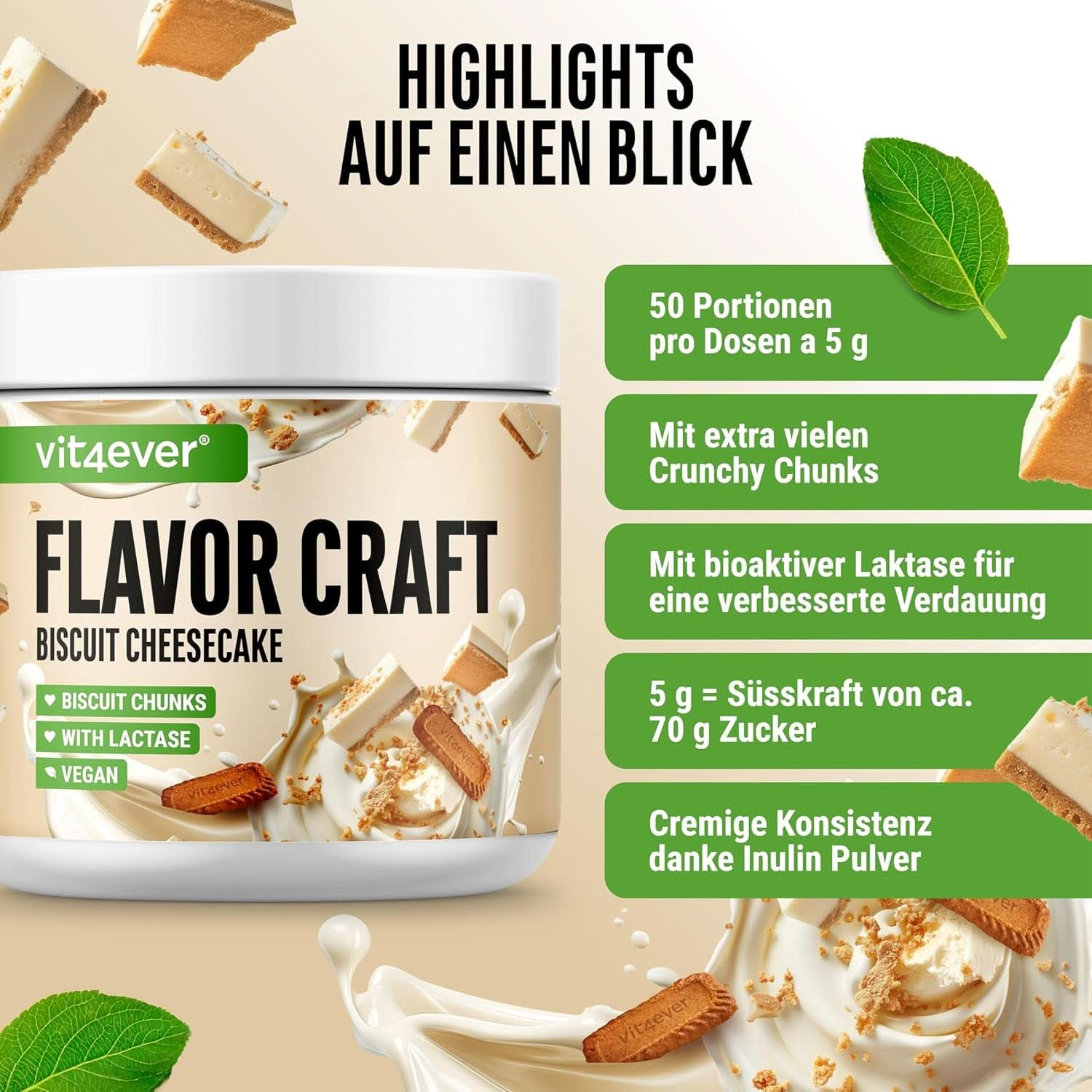 Biszkoptowy proszek o smaku sernika z dużą ilością kawałków - 250 gramów Naty Shop Flavours