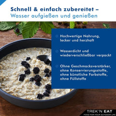 Trek'n Eat Protein Owsianka – wysokobiałkowe śniadanie na świeżym powietrzu | Stół liofilizowany na kemping, wędrówki i wyprawy | Sycące, szybkie w przygotowaniu, idealne w podróży