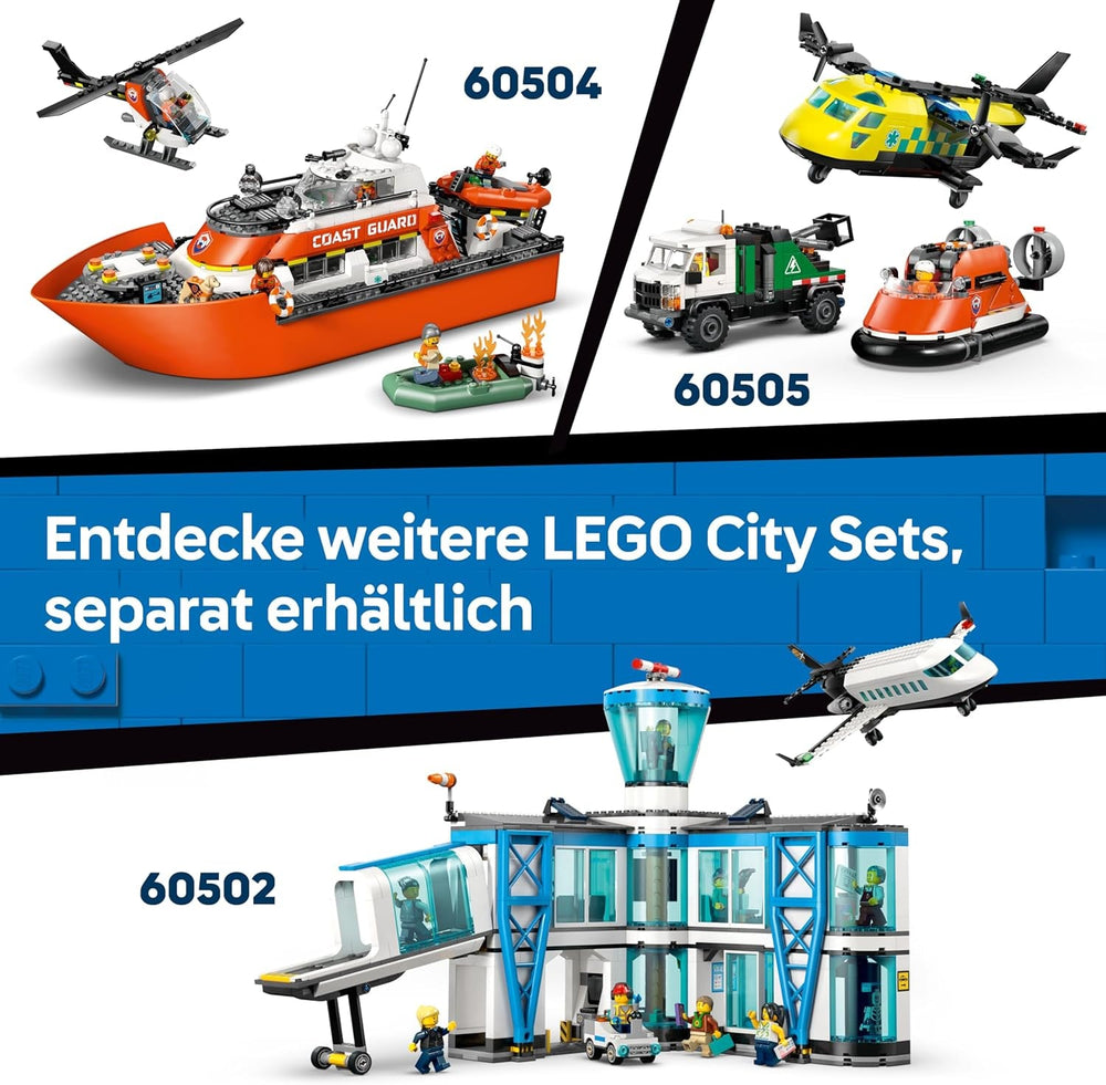 LEGO City Hubschrauber der Küstenwache - Spielzeug Einsatzfahrzeug - Modellbau mit Schiebetüren, Winde, 4 Minifiguren und Hai Figur - Geburtstagsgeschenk für Jungen ab 7 Jahren - 60503