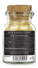 Ankerkraut Asia Kokos Curry, 85 g w szkle korkowym, Gewürz für Kokos-Milch Gemüse Fleisch, Einfach Lecker Zu Hause Kochen, Premium Qualität in der Panne