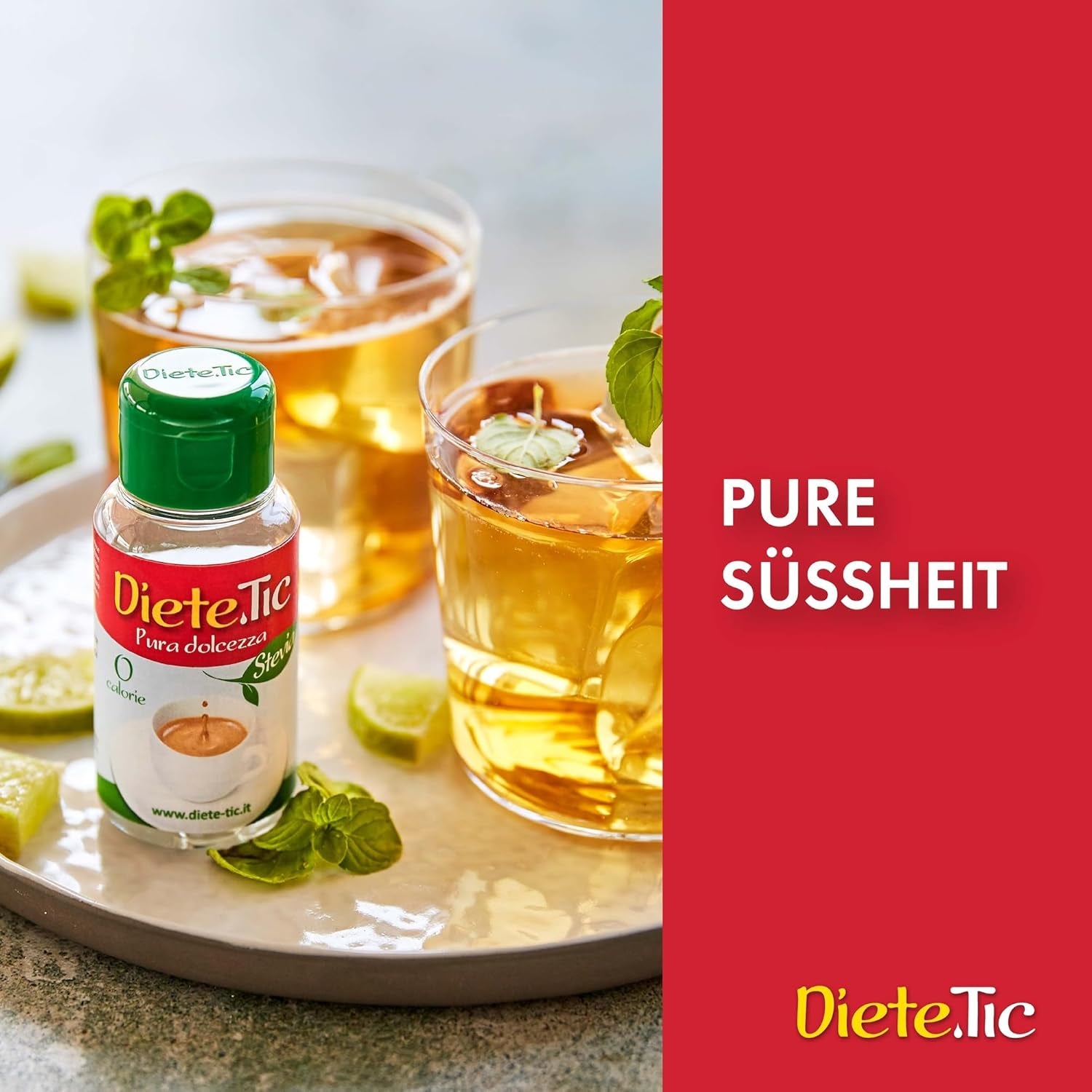 Diete.Tic Płynny słodzik ze stewią, zero kalorii, wygodne opakowanie 3 x 50ml (1000 kropli), bezglutenowy, bez konserwantów, doskonały do ​​słodzenia napojów, jogurtów i sałatek owocowych
