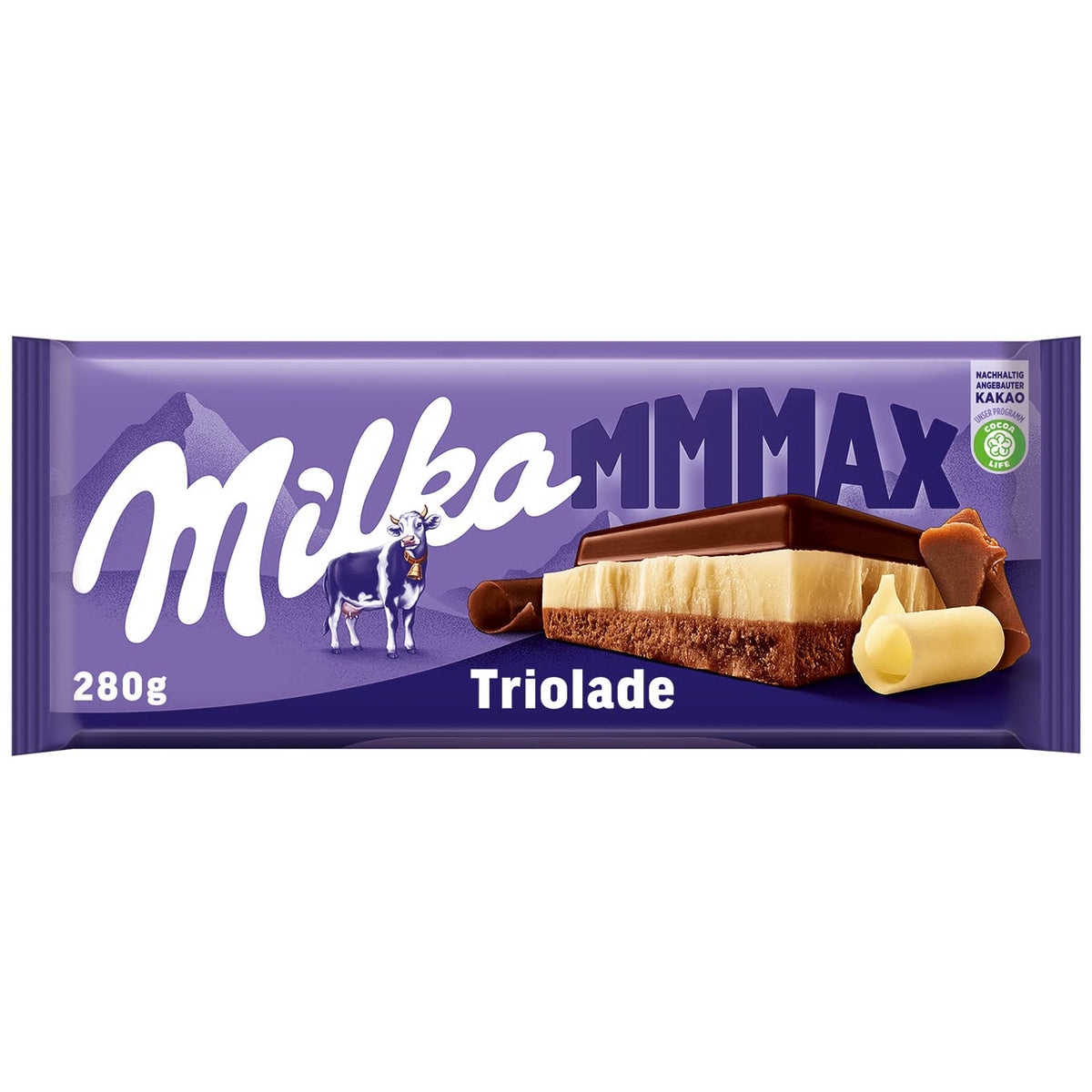 Milka Mmax Triolade – Alpejska czekolada mleczna z białą i gorzką czekoladą – 280g