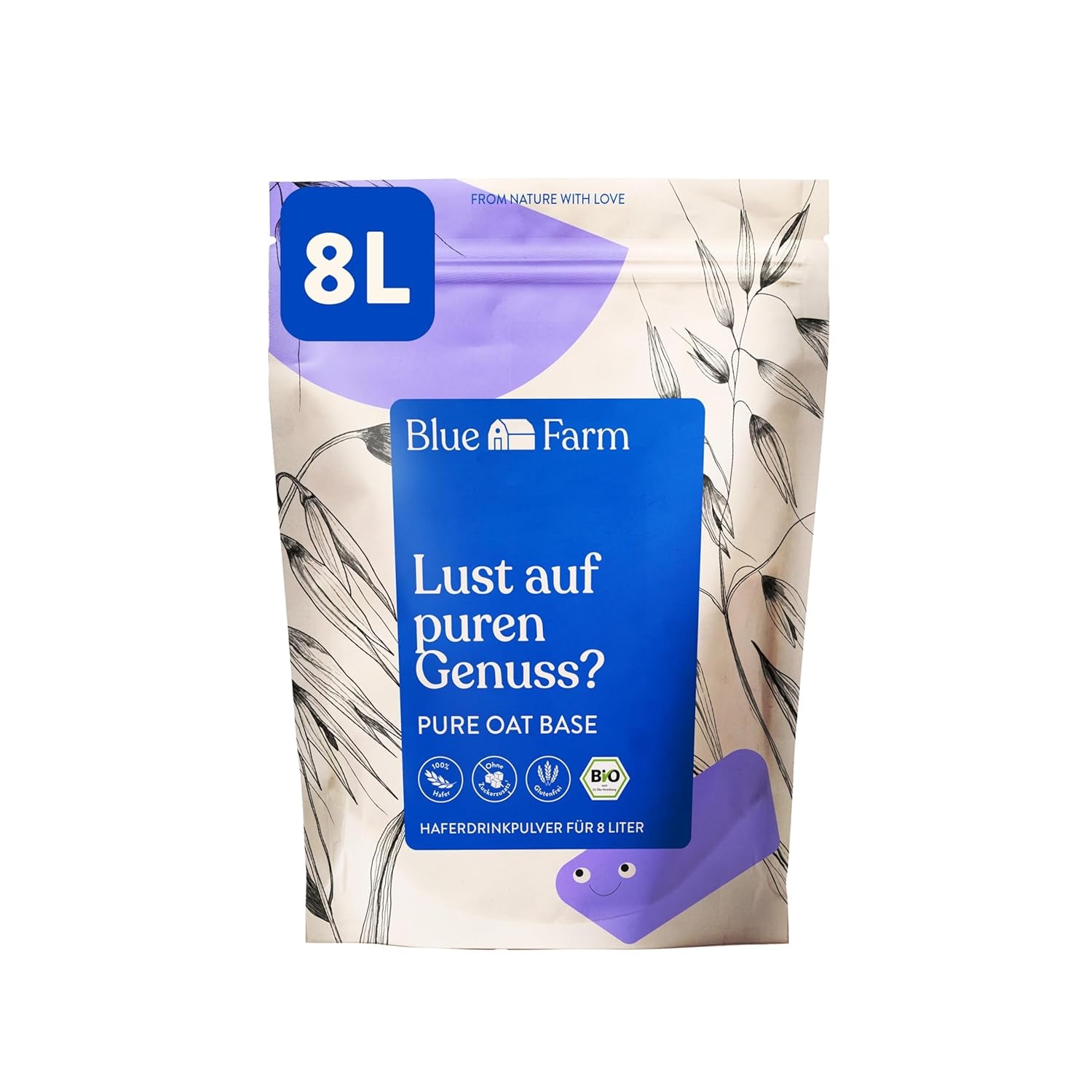Blue Farm Pure Oat Base für bis zu 8 litrów Haferdrink zum Selbermischen – 100% beste Bio-Qualität – 100% wegańskie, bez laktozy i bezglutenowe – 90% weniger Verpackungmüll