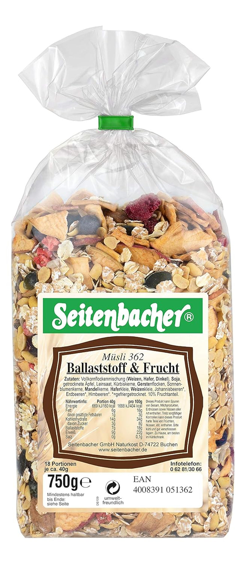 Seitenbacher Müsli Ballaststoff Und Frucht I Ohne Zugesetzten Zucker I Ohne Zugesetztes Fett I (1 X 750 G) Cereale Naty Shop 1