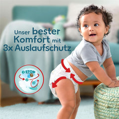 Pampers Baby Nappies Spodnie rozmiar 5 (12-17Kg) Premium Protection, Junior z kieszenią Stop and Protect, 144 pieluchy Majtki Matka i Dziecko Naty Shop