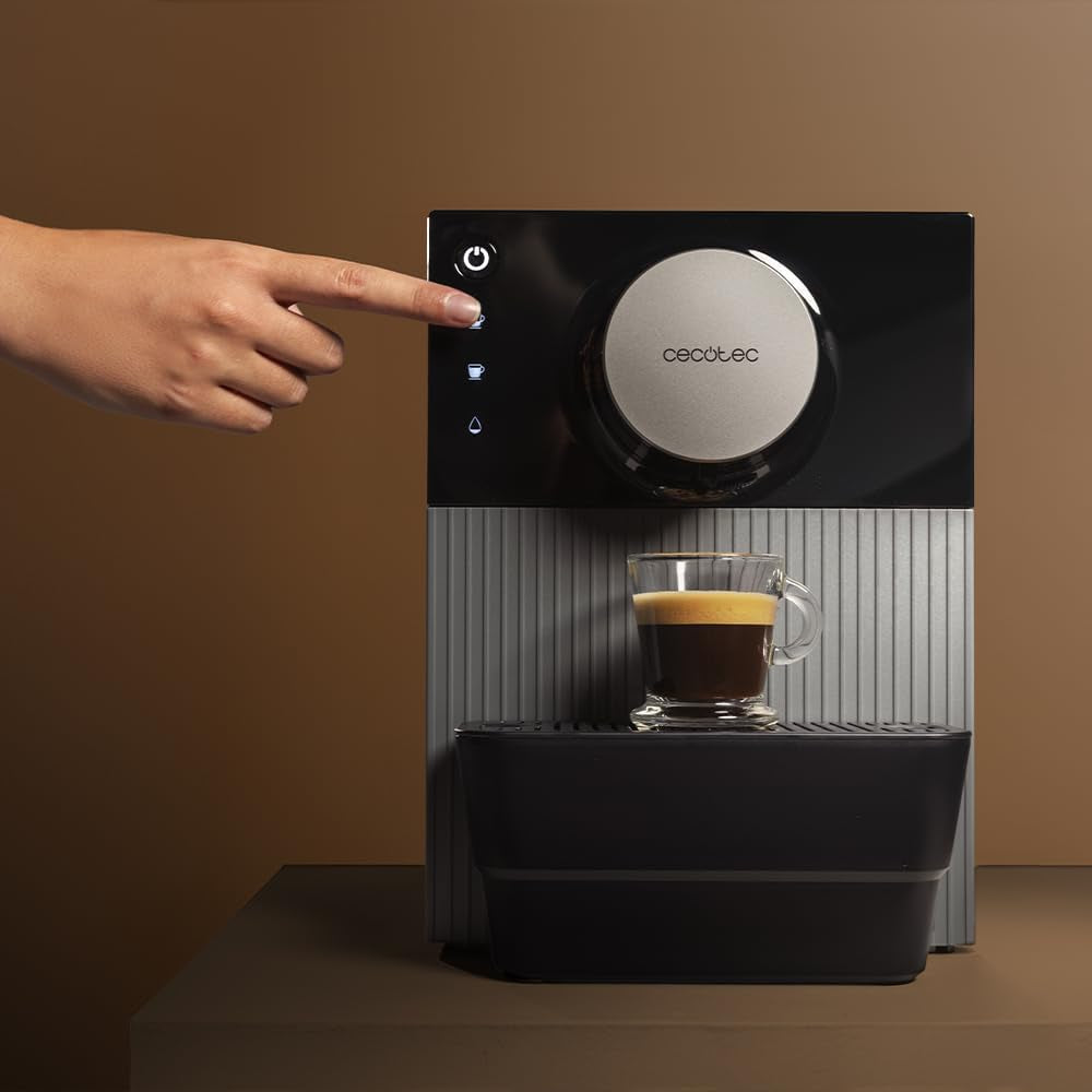 Espressor compact Cecotec Cremmaet Cube, 1350 W, sistem de presare 10 g, sistem de pre-infuzie, 19 bar, sistem thermoblock, 5 setări de măcinare, panou de control tactil