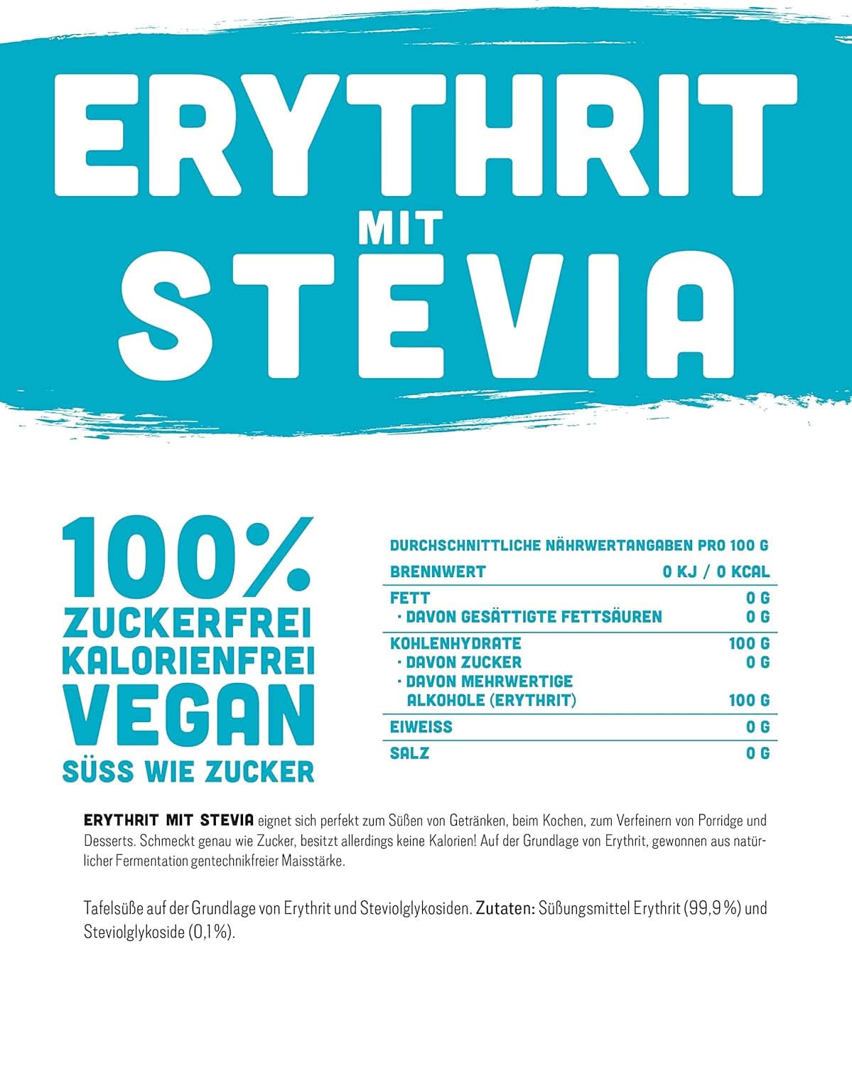 Erytrytol + Stewia Naturalny zamiennik cukru bez kalorii 1:1, 1 Kg Słodziki Naty Shop