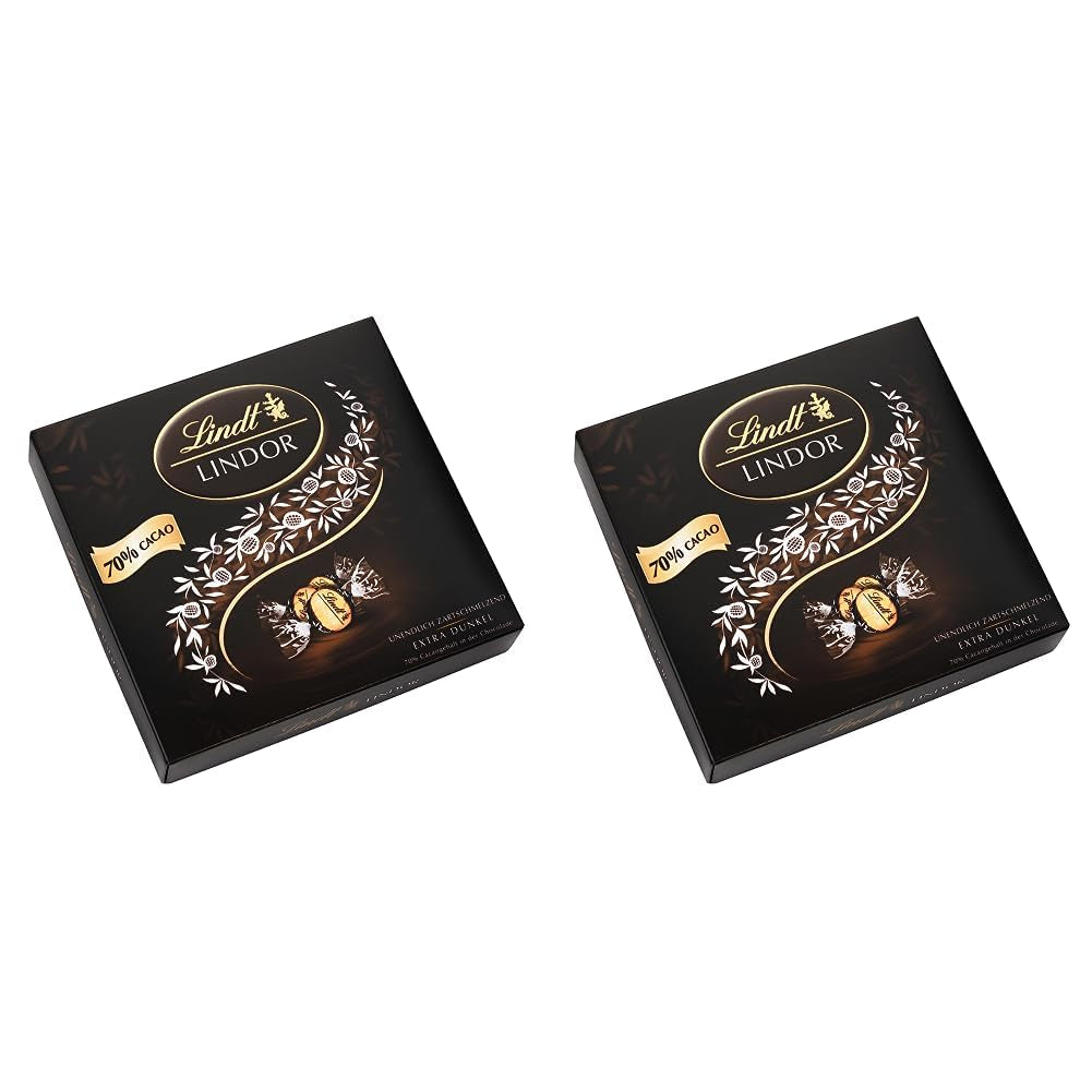 Pudełko upominkowe LINDOR Extra Black 70% Cacao, Czekolada prezentowa, ok. 15 trufli LINDOR, 186 g (opakowanie 2 szt.)