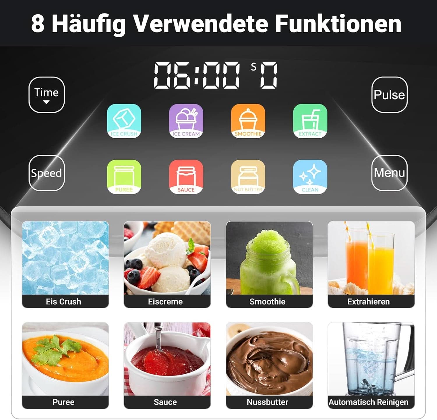 Blender AMZCHEF, 8 inteligentnych menu i 10 prędkości, ekran dotykowy LCD Kitchen Naty Shop