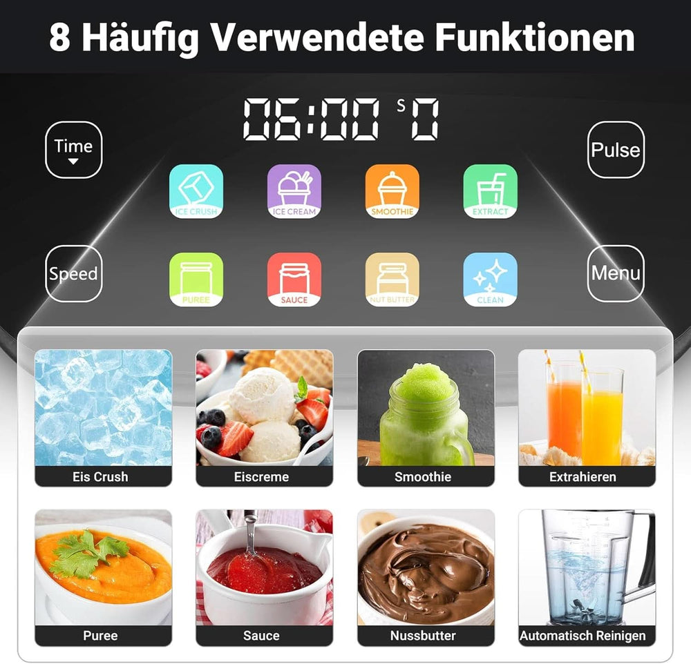 Blender AMZCHEF, 8 inteligentnych menu i 10 prędkości, ekran dotykowy LCD Kitchen Naty Shop