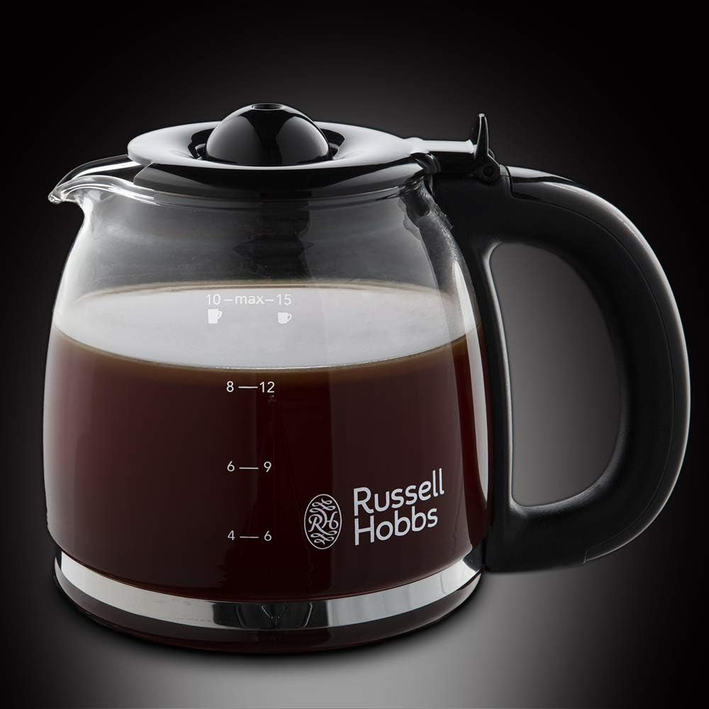 Cafetieră Russell Hobbs [Temporizator digital, Cap de duș pentru extracție și aromă optime] Colours+ Creme (1 până la 10 cești, carafă de sticlă de 1,25 l, placă de încălzire, 1100 W) Cafetieră cu filtru 24033-56