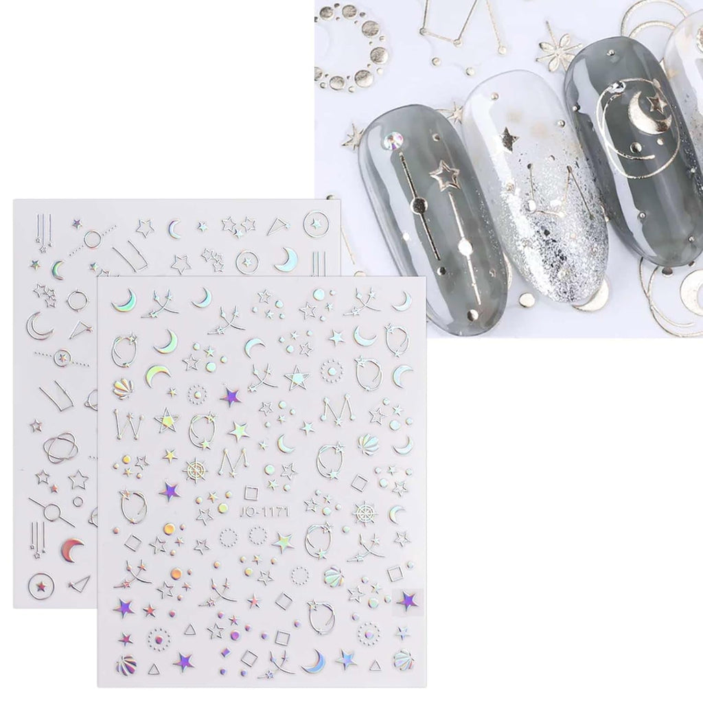 JMEOWIO Nagelsticker Aurora 12 Blatt Nail Art Sticker Selbstklebend Nagelaufkleber Holografisches Stern Herz Dekoration Nageldesign Zubehör