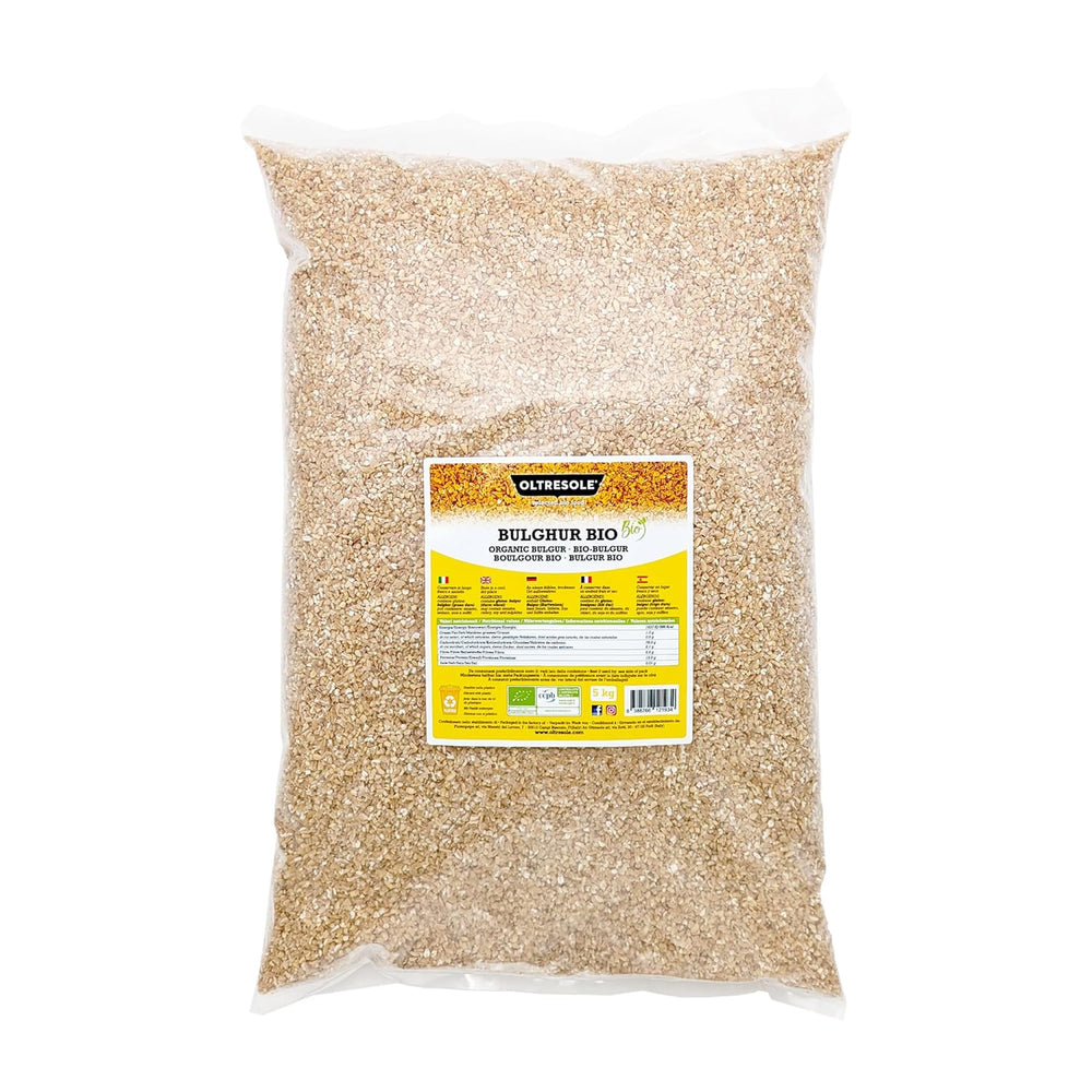 Organiczny bulgur włoski 5 kg, cała pszenica, pszenica durum, popękana pszenica, idealny do przyrządzania tabbouleh i dań orientalnych, praktyczny format